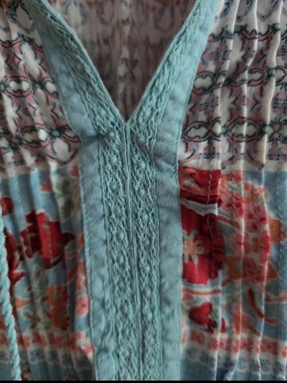 Vintage America Light Blue Floral & Geo Print Peasant Tunic - Picture 5 of 8